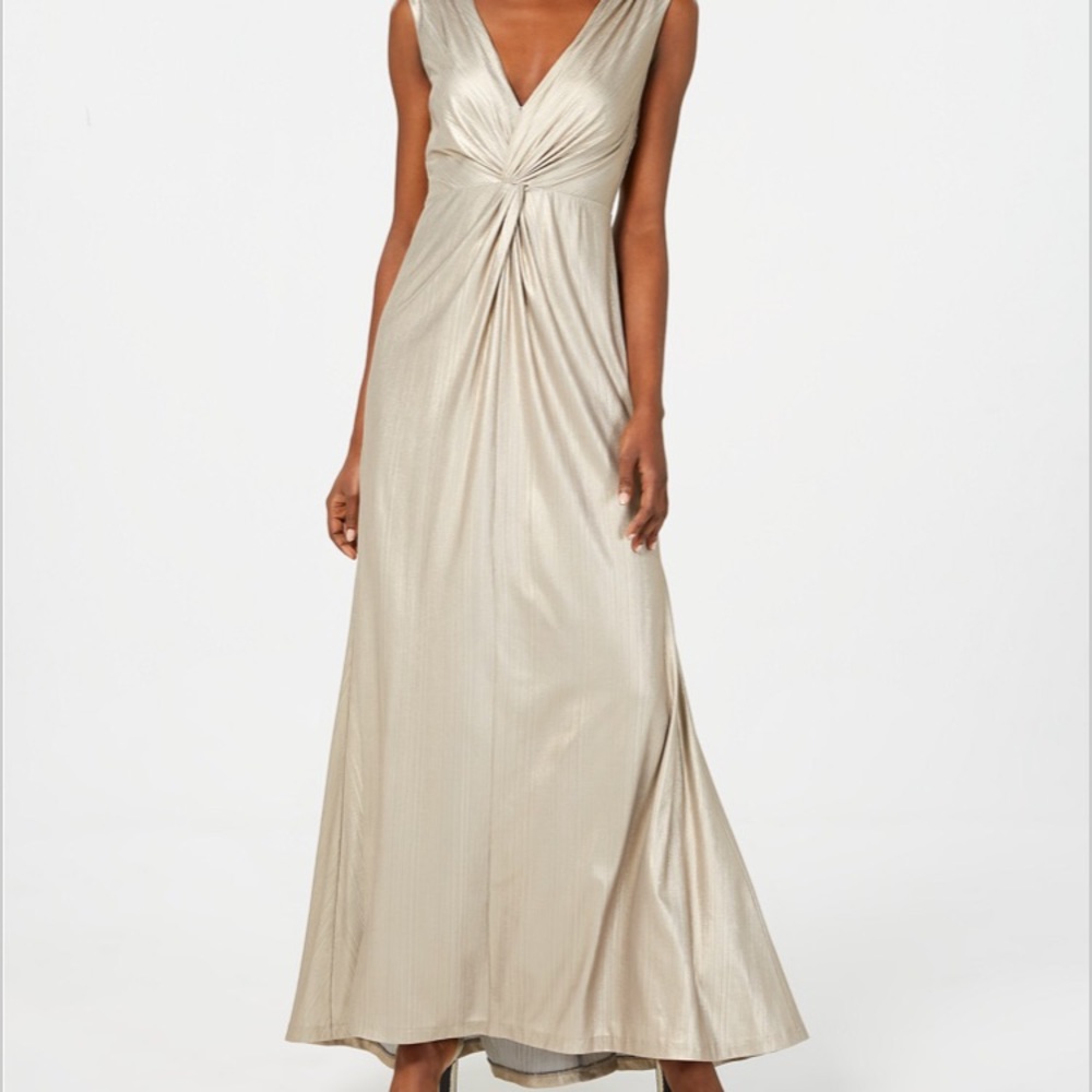 Calvin Klein twisted metallic knotted gown